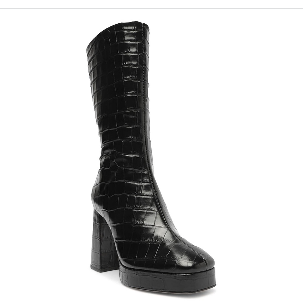 SCHUTZ Black Croc-Embossed Heeled Boots